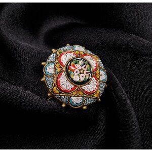 Rare Find Early 20th Century Italian Micro Mosaic Brooch  Handcrafted Floral